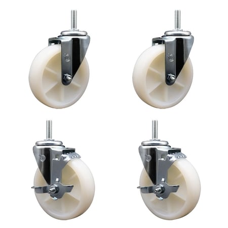Service Caster 5 Inch Nylon Wheel Swivel 58 Inch Threaded Stem Caster Set 2 Brakes SCC SCC-TS20S514-NYS-58212-2-TLB-2